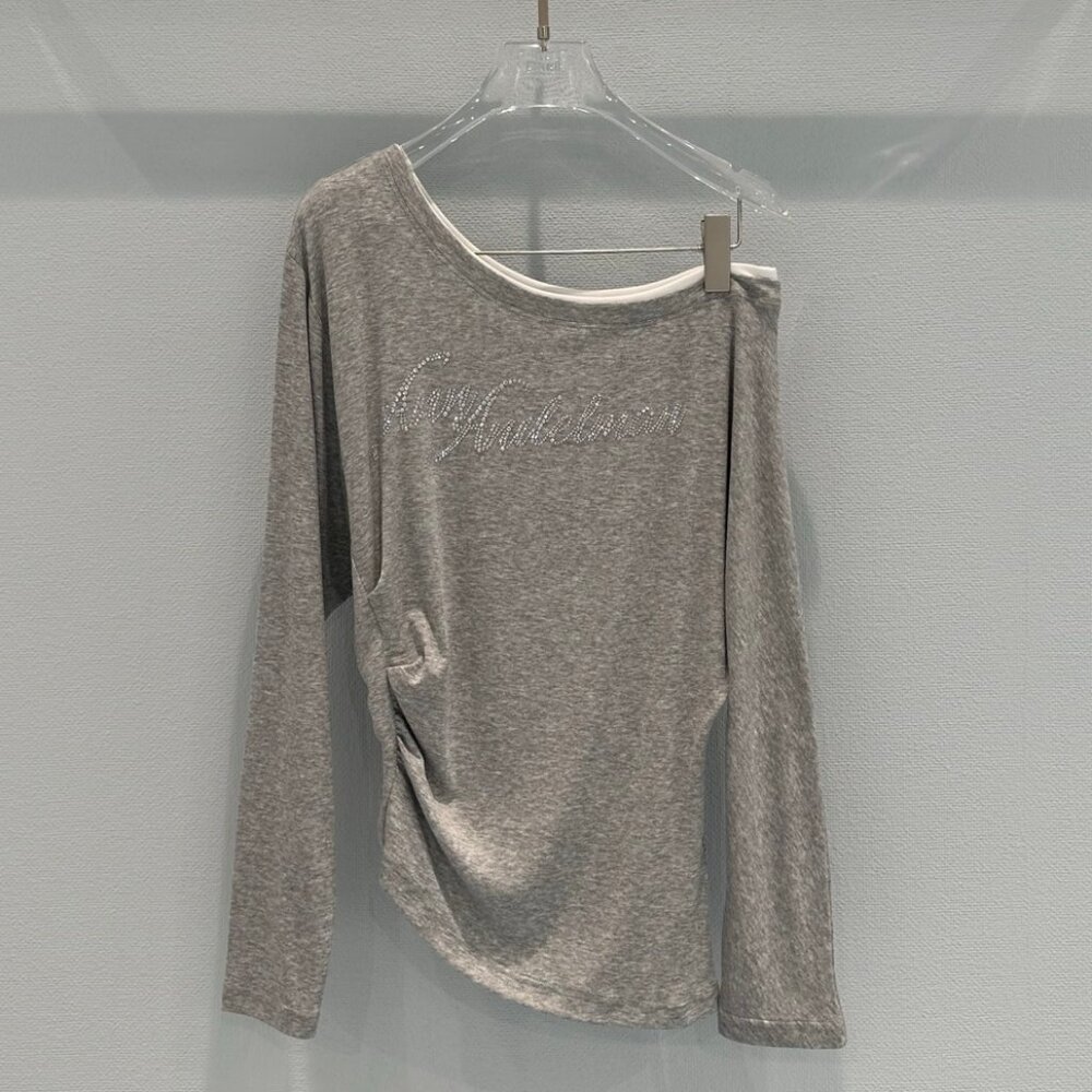 ANN ANDELMAN lettered diamond off-the-shoulder long-sleeved T-shirt